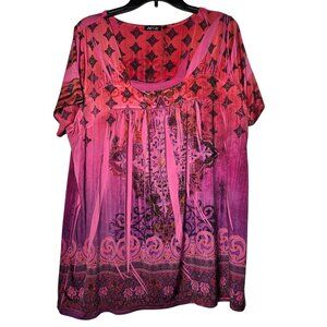 APT.9 Womens Short Sleeve Tunic Top Plus Size 2X Boho Stretch Flowy Summer Shirt
